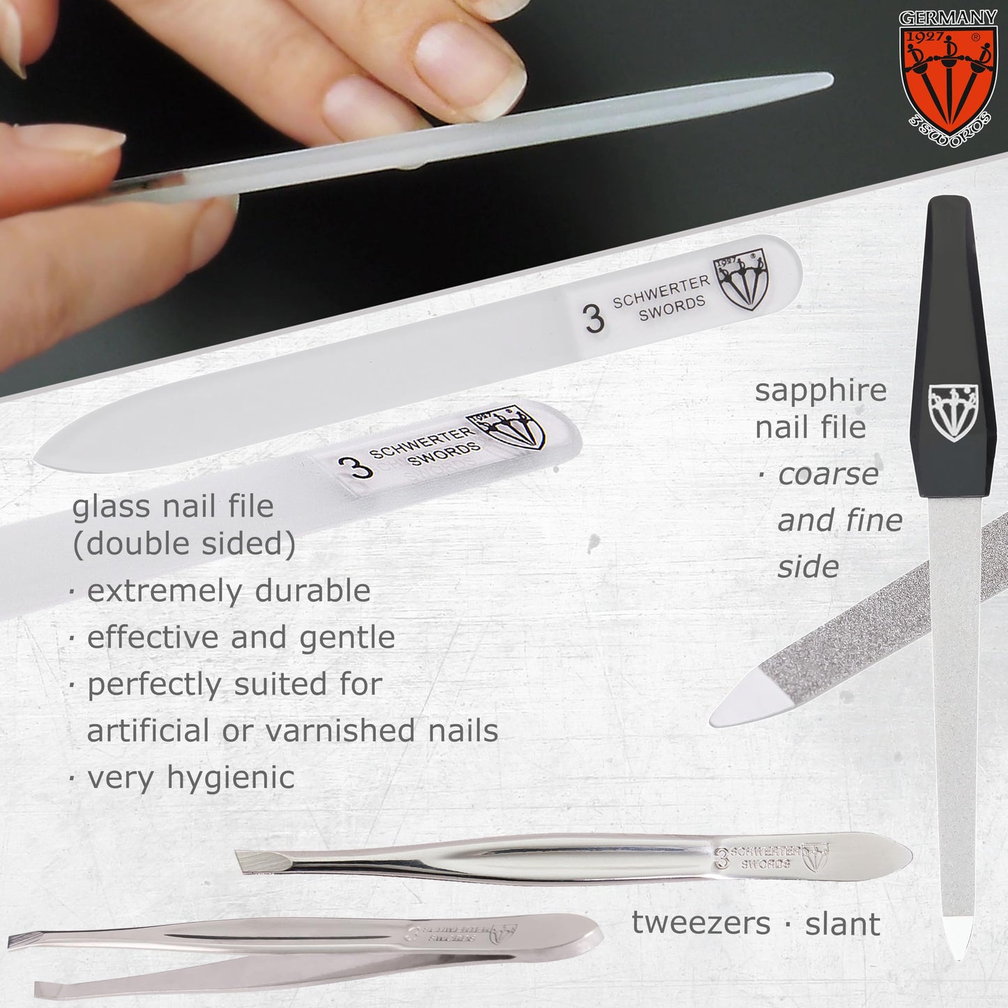 3 Swords Germany - brand quality 8 piece manicure pedicure grooming kit set for professional finger & toe nail care scissors clipper fashion leather case in gift box, Made by 3 Swords (002013)