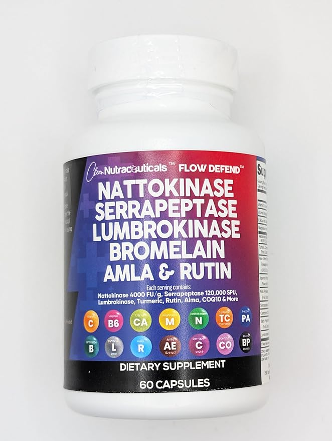 Clean Nutraceuticals Nattokinase 4000 FU Serrapeptase 120000 SPU Lumbrokinase Enzyme Supplement with Bromelain Papain Papaya Enzymes Rutin Extract Amla Magnesium Vitamin B6 & VIT C Capsules - 3Pack