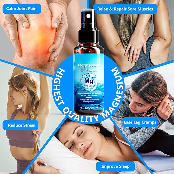 Magnesium Oil Spray, 100% Pure Natural Magnesium Oil Extra Strength, 60Ml Skin & Body Organic Magnesium Chloride Oil Spray, Liquid Magnesium Skin Spray for Feet