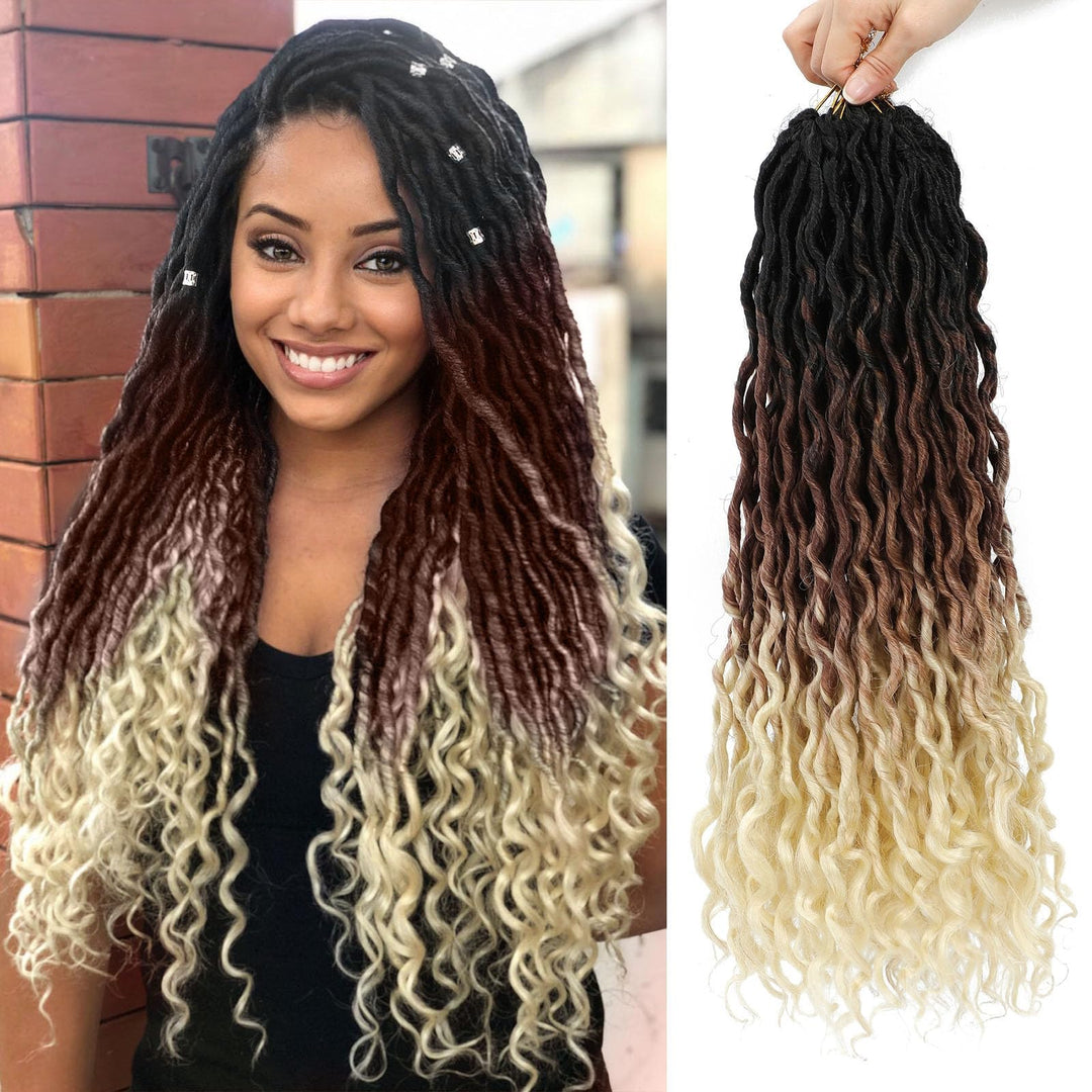 Ombre Crochet Hair Pre Looped 18 Inch 6 Packs Goddess Locs Soft Faux Locs Crochet Hair with Curly Ends Synthetic Crochet Locs Hair for Black Women (18 Inch,6 Packs,1B/30/613)