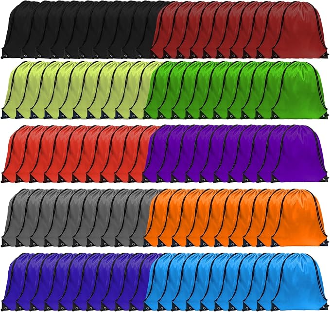 GoodtoU 100Pcs Drawstring Bags Bulk, 10 Color String Backpack for School, Sport, Travel, Team