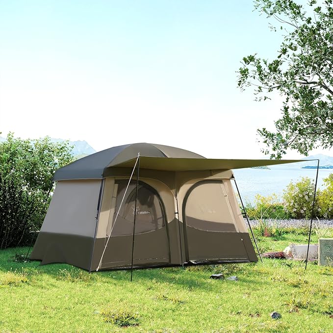 Vidalido Tents，6-8 Person Camping Tent with Extended Vestibule，2 Room Weather Resistant Family Tents，Easy Install Waterproof Outdoor Tent for Backpacking and Camping Hiking