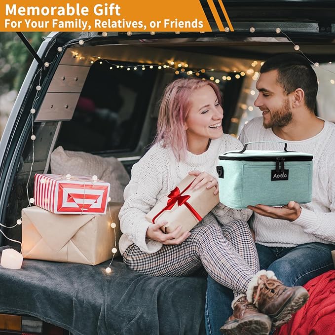 Aotto Portable Electric Lunch Box Food Heater, 12V/24V/110V 3-in-1 Car Food Warmer Heated Lunch Box for Adults, Cook, Reheat & Keep Meals Warm for Car, Truck, Travel, Work, Home - Lake Green