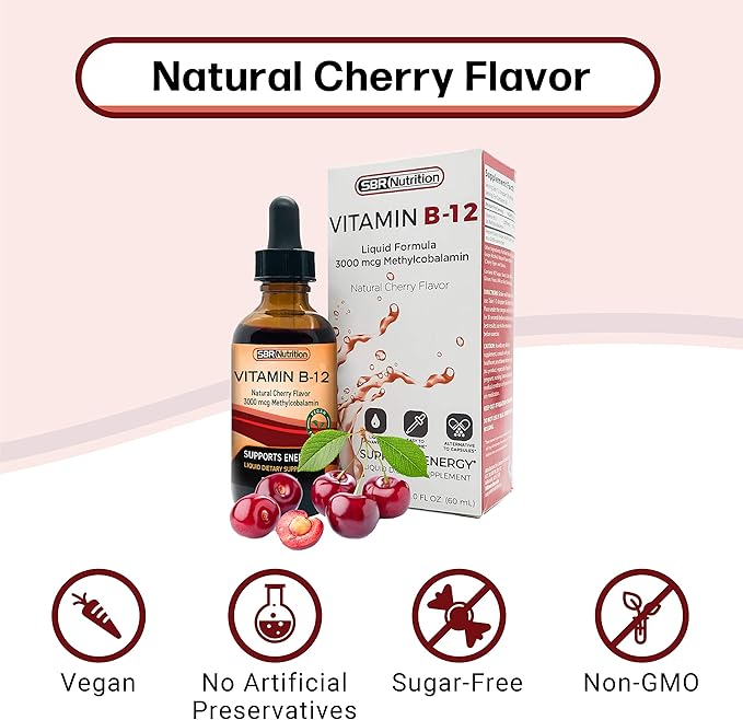Vitamin B12 Sublingual Liquid Drops - Methylcobalamin, VIT B 12 Supports Energy, Max Absorption, 3000mcg Per Serving, 60 Servings, Non-GMO, Vegan Friendly, Manufactured in The USA