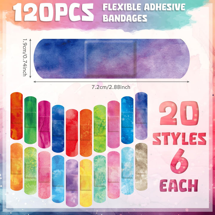 120 Pcs Kids Bandages Bulk Cute Cartoon Flexible Bandages Waterproof Breathable Bandages Strip Protect Cuts and Scrapes for Girls Boys Children Toddlers (Colorful Style)