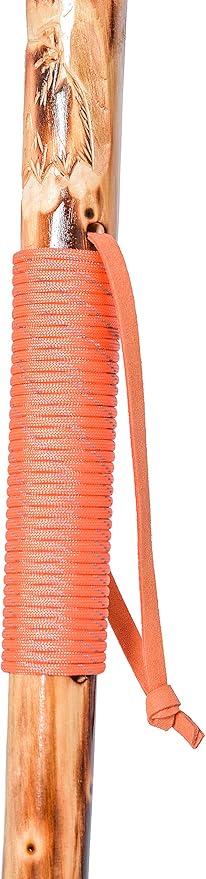 3pc Detachable Fir Wood Walking Stick for Hiking with Compass 55 Inches - with Animal Carving - Soft Hand Strap - Rubber Tip Cover