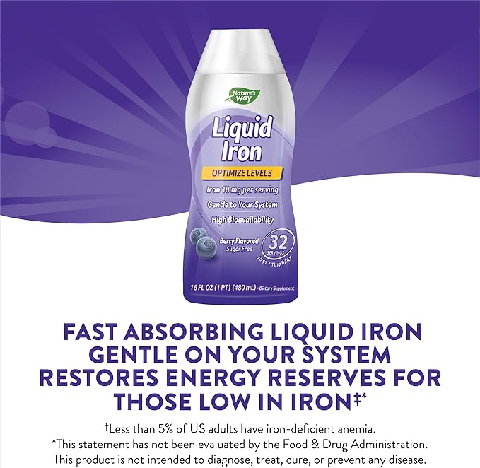 Nature's Way Liquid Iron, Provides Daily Value of Iron, Sugar Free, Berry Flavored, 16 Fl. Oz. (Pack of 2)