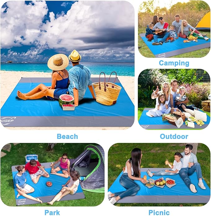 Beach Blanket, Beach Mat Sand Free Waterproof 79" X 83" Suitable for 4-7 Adults, Waterproof Lightweight Picnic Blankets for Travel, Camping, Hiking