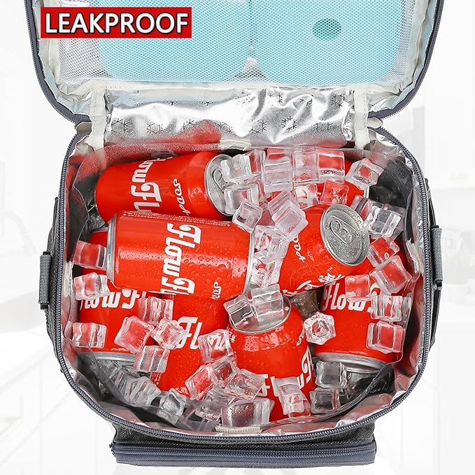 FlowFly Lunch Bag, Insulated Cooler, Thermal Lunch Box Tote with MOLLE/PALS Webbing, Adjustable Padded Shoulder Strap, for Tactical Men Women Adults and Boys Girls Kids (Cyan, Large)