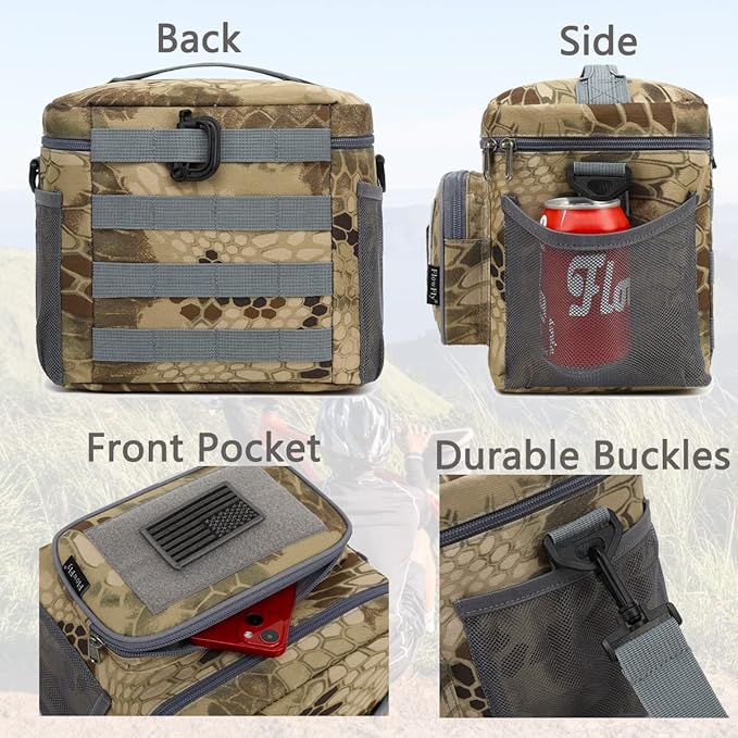 FlowFly Lunch Bag, Insulated Cooler, Thermal Lunch Box Tote with MOLLE/PALS Webbing, Adjustable Padded Shoulder Strap, for Tactical Men Women Adults and Boys Girls Kids (Camo#3, Medium)