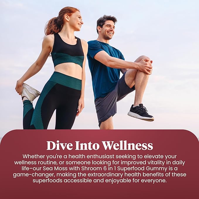 Atlantic Naturals Sea Moss with Shrooms - Mushroom Gummies Supplement - Organic Superfood with Irish Moss, Lion's Mane, Reishi, Cordyceps, Chaga & Turkey Tail - Focus, Energy, Immune Health - 60 ct