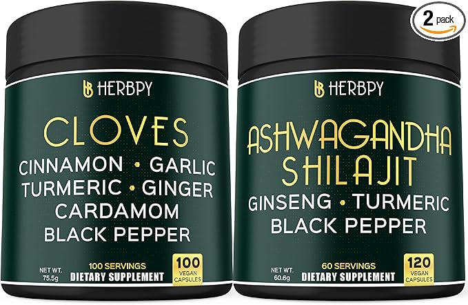 Bundle 7in1 Cloves Supplement and 5in1 Ashwagandha Shilajit - Supports Immune, Digestive Health, Relaxation, and Heart Health