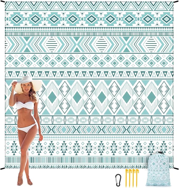 AISPARKY Beach Blanket Waterproof Sandproof, Oversized Large Beach Mat 79" X 83"/120"x108" for 1-8 Adults, Quick Drying&Compact&Lightweight, Picnic Mat Vacation Essentials for Beach Camping Travel