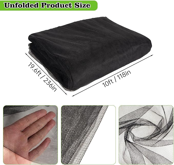 20x10Ft Mosquito Netting Garden Mesh Netting, Fly Bird Net Barrier Hunting Blind Plant Protecting Net, 3x6m Black