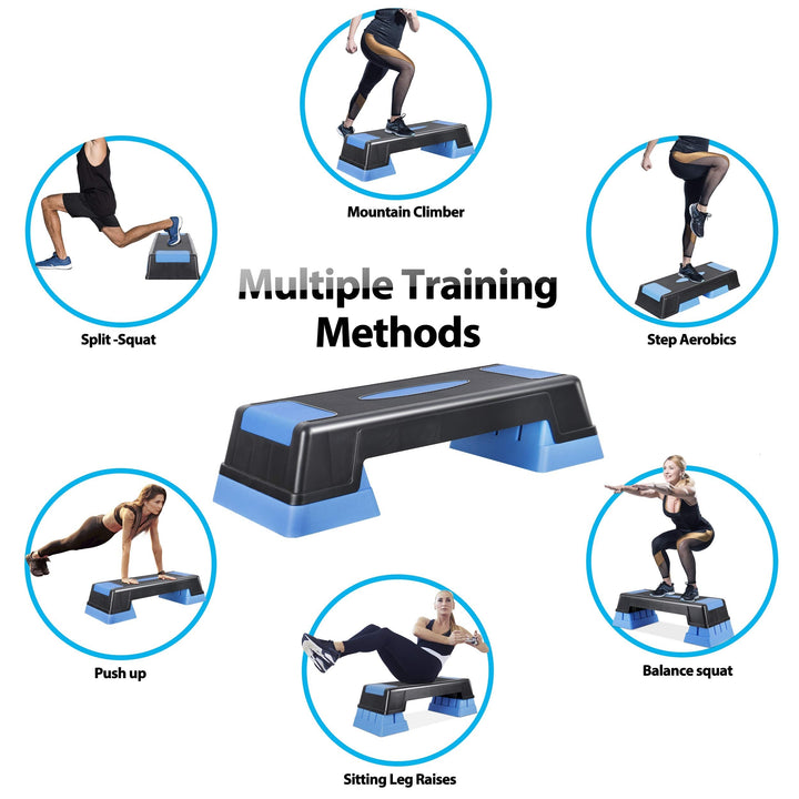 ANT MARCH 30" Aerobic Stepper for Exercise Step Up Exercise Platform with Removable Raisers Adjust 5"-7"-9"，Workout Stepper (BLUE)