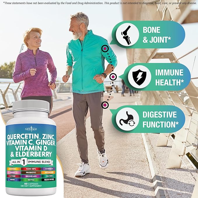 Quercetin Zinc Vitamin C Vitamin D Bromelain Elderberry - Nettle Supplement with Artemisinin, Sea Moss, Echinacea - 180 Count