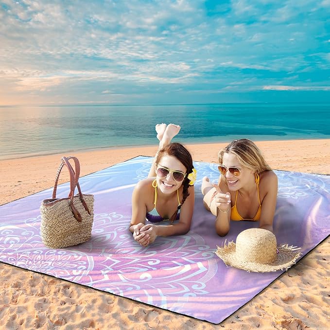 AISPARKY Beach Blanket Waterproof Sandproof, Oversized Large Beach Mat 79" X 83"/120"x108" for 1-8 Adults, Quick Drying&Compact&Lightweight, Picnic Mat Vacation Essentials for Beach Camping Travel