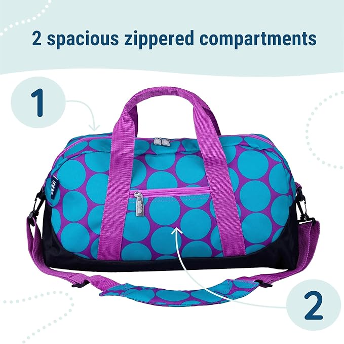 Wildkin Kids Overnighter Duffel Bag – Carry-On Size, Ideal for School & Sleepovers – Big Dot Aqua