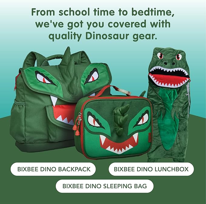 Bixbee Kids Dinosaur Sleeping Bag for 3+, 60 x 22 Inches, Soft Toddler Slumber Bag with Carrying Handle | Machine Washable for Naptime, Daycare