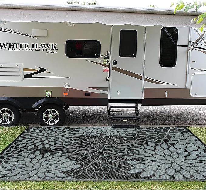 Anidaroel Outdoor Rugs 5x8ft for Patios Clearance Waterproof, Reversible Tropical Plastic Straw Camping Mat Outside Rug, Large Outdoor Area Rug for RV, Porch, Deck, Balcony, Picnic(5'x8')