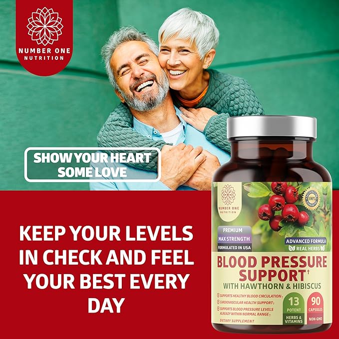 2-Pack N1N Premium Blood Pressure Support with Hawthorn and Hibiscus [13 Potent Ingredients], Natural Supplement to Support Blood Flow Health, 180 Caps
