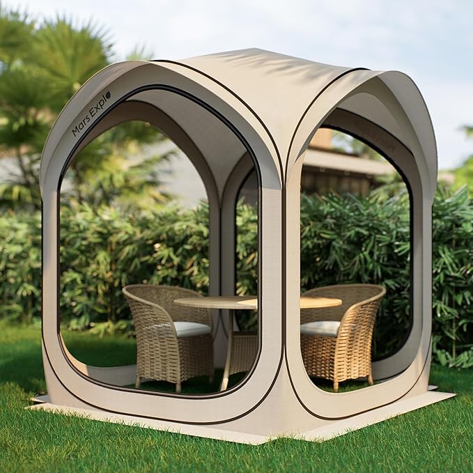 6x6FT Pop-Up Screen House Tent, Instant Portable Screen Room Canopy with Mesh Doors and Carry Bag for Patio, Backyard, Deck, Camping, and Outdoor Activities,(Oatmeal)