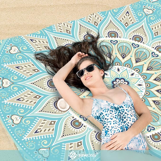 Beach Blanket Waterproof Sandproof Oversized 95”x 80”,Sand Free Beach Mat with Corner Pockets,Portable Mesh Bag for Beach Festival,Picnic,Travel and Outdoor Camping (Tealish Green)