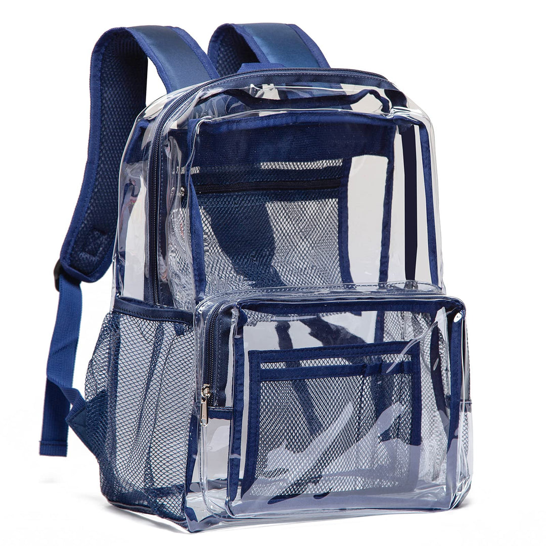 Vorspack Clear Backpack Heavy Duty PVC Transparent Backpack with Reinforced Strap & Large Capacity for College Workplace Security - Navy