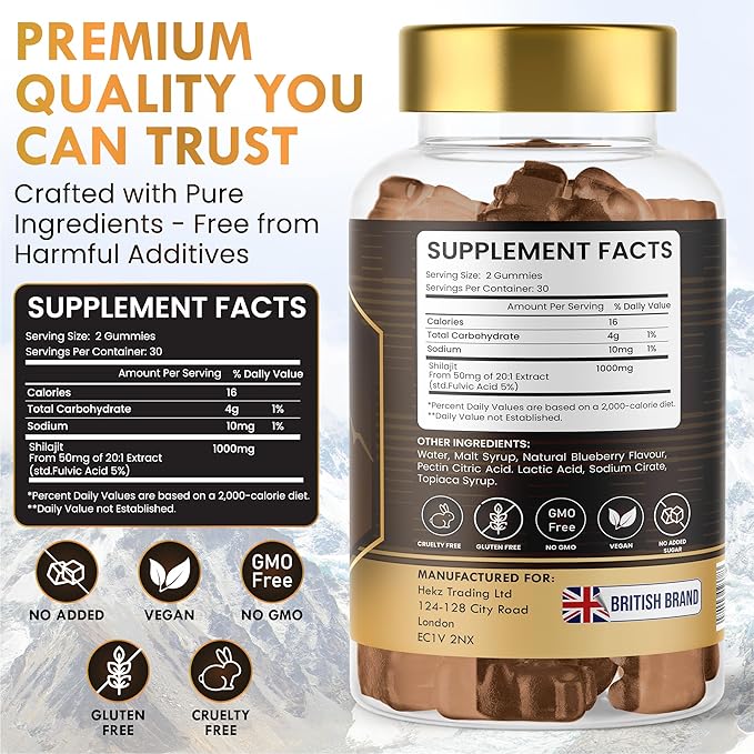 Shilajit Gummies - Shilajit for Men and Women, Himalayan Shilajit with 85+ Minerals, Energy Boosting & Immunity Support, High Strength 30000mg, Pure Shilajit Gummies - 1 Month Supply Per Bottle
