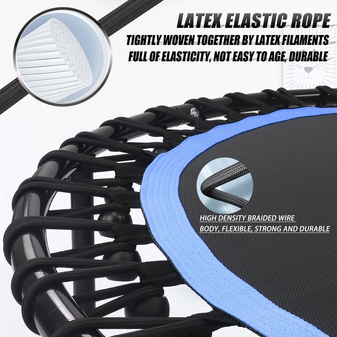 Newan 48" Silent Fitness Mini Trampoline Fitness Rebounder with Adjustable Foam Handle,Indoor Small Rebounder Exercise Trampoline for Adults Indoor/Garden Workout - Max Limit 330 lbs