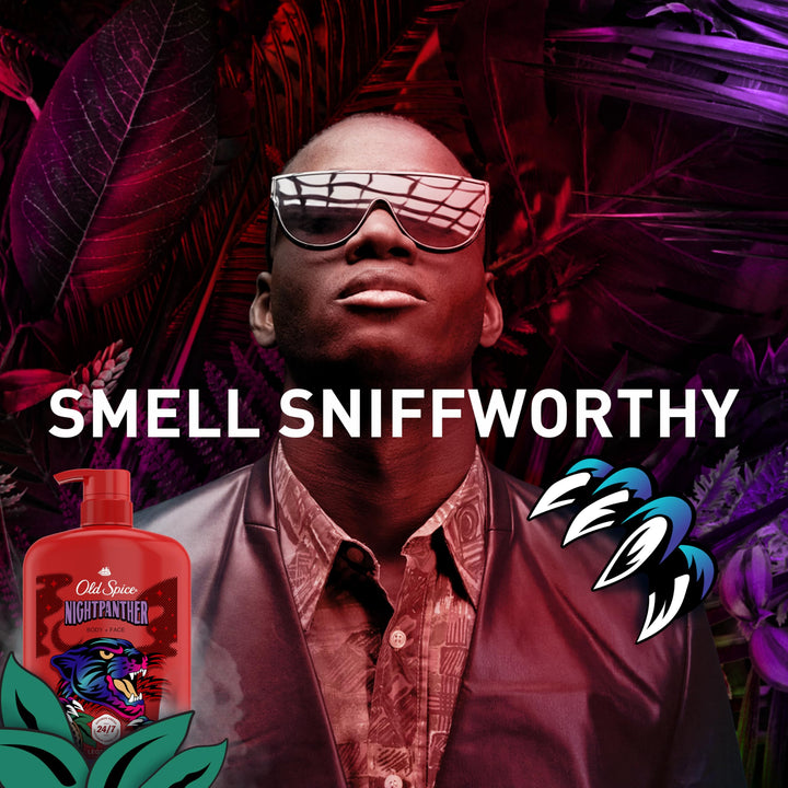 Old Spice Cleansing Body Wash for Men, 3X Defense, 24/7 Shower Fresh with Lasting Scent, 2-in-1 Body & Face Wash, NightPanther with Rich Warm Scent, 33.4 oz