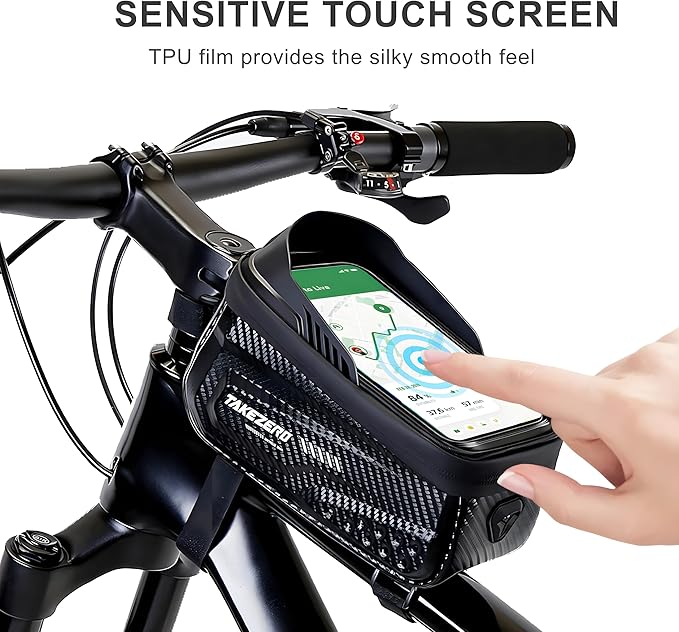 Bike Front Frame Bag,Bike Accessories, Waterproof Bike Frame Bag with TPU Touch-Screen & Rain Cover (Phones under 6.8'')"