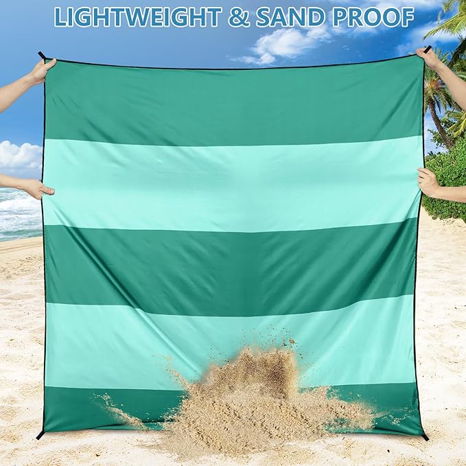 Beach Blanket Waterproof Sandproof Beach Mat 79" X 83" /10'x9'for 2-8 Adults Quick Drying Outdoor Picnic Mat Beach Accessories for Travel, Camping, Hiking