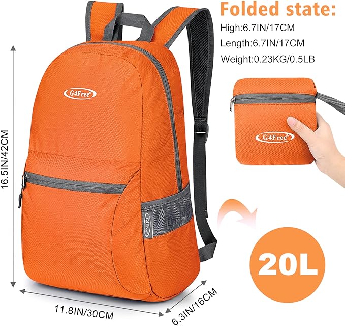 G4Free 20L Lightweight Packable Backpack Travel Hiking Daypack Foldable Backpack for Men Women