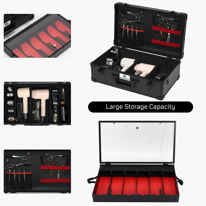 CHUANGJIN Large Barber Carrying Case, Hairdresser Tool Box Organizer Traveling Case, Portable Travel Barber Suitcase for Hair Stylist Pet Groomer Beauty Salon Makeup Artist