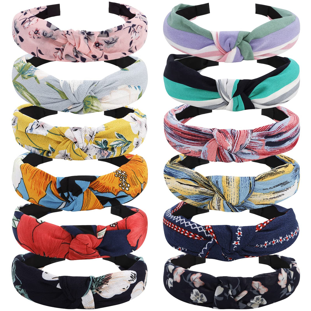 Velscrun 12 Pcs Womens Headbands Knotted Headbands For Women Girls Wide Headbands Boho Bandeau Knot Turban Headband Hair Band El