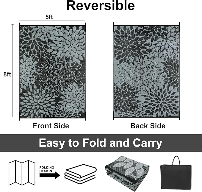 Anidaroel Outdoor Rugs 5x8ft for Patios Clearance Waterproof, Reversible Tropical Plastic Straw Camping Mat Outside Rug, Large Outdoor Area Rug for RV, Porch, Deck, Balcony, Picnic(5'x8')