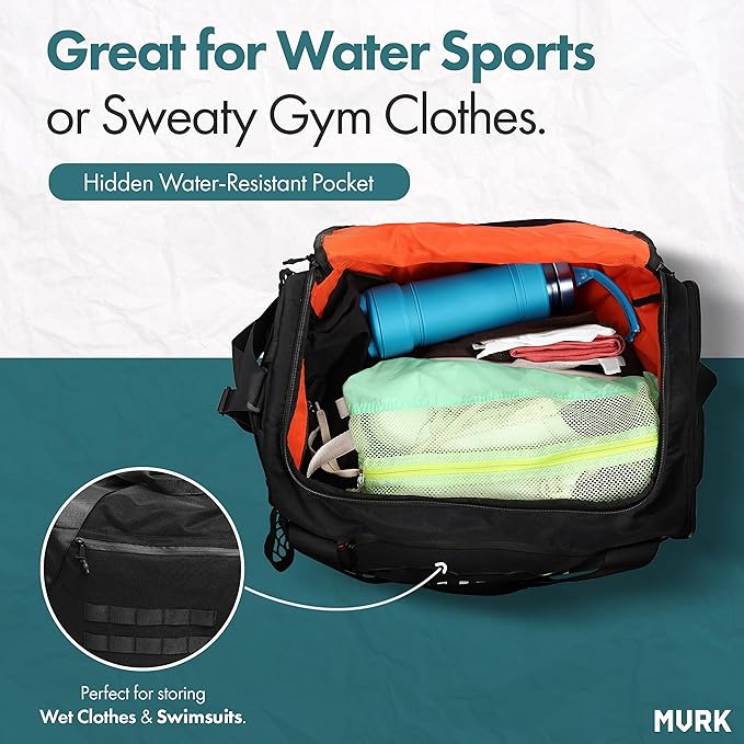 MVRK Waterproof Gym Bag: Durable Heavy Duty Duffle Bag with 8 Optimal Compartments- Water Proof Shoe Pouch and Ball Holder 18"