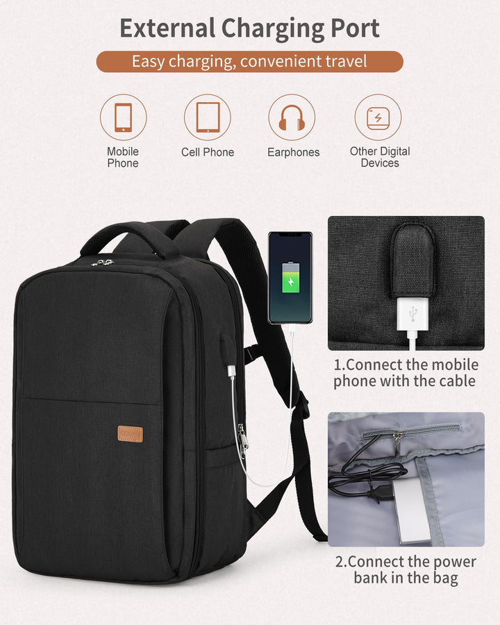 Black Laptop Travel Backpack For Women Men Airline Approved Carry On Bags For Airplanes Underseat Luggage Backpack For Traveling On Airplane Personal Item Travel Bag For Airlines Travel Essentials