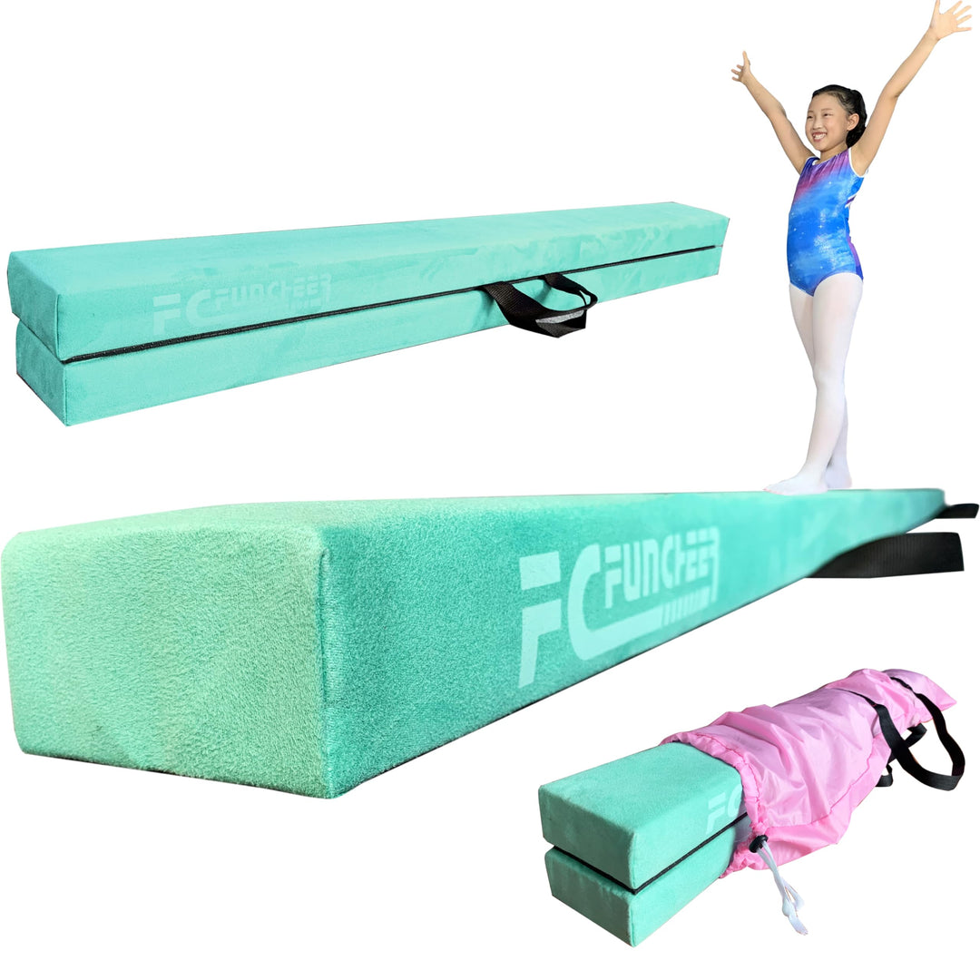 FC FUNCHEER 8FT Folding Balance Beam -Gymnastics Floor Beam - Gymnastics Equipment- Anti-Slip Bottom - Suede Cover - Carry Bag for Kids/Adults Home & Gym Center