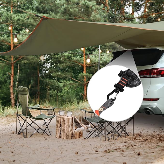 REDCAMP 4Pcs Heavy Duty Suction Cup Anchor for Glass Window Suction Hooks Strong Vacuum Suction Cups with Securing Hook Tie Down, Camping Tarp Accessory as Car Side Awning