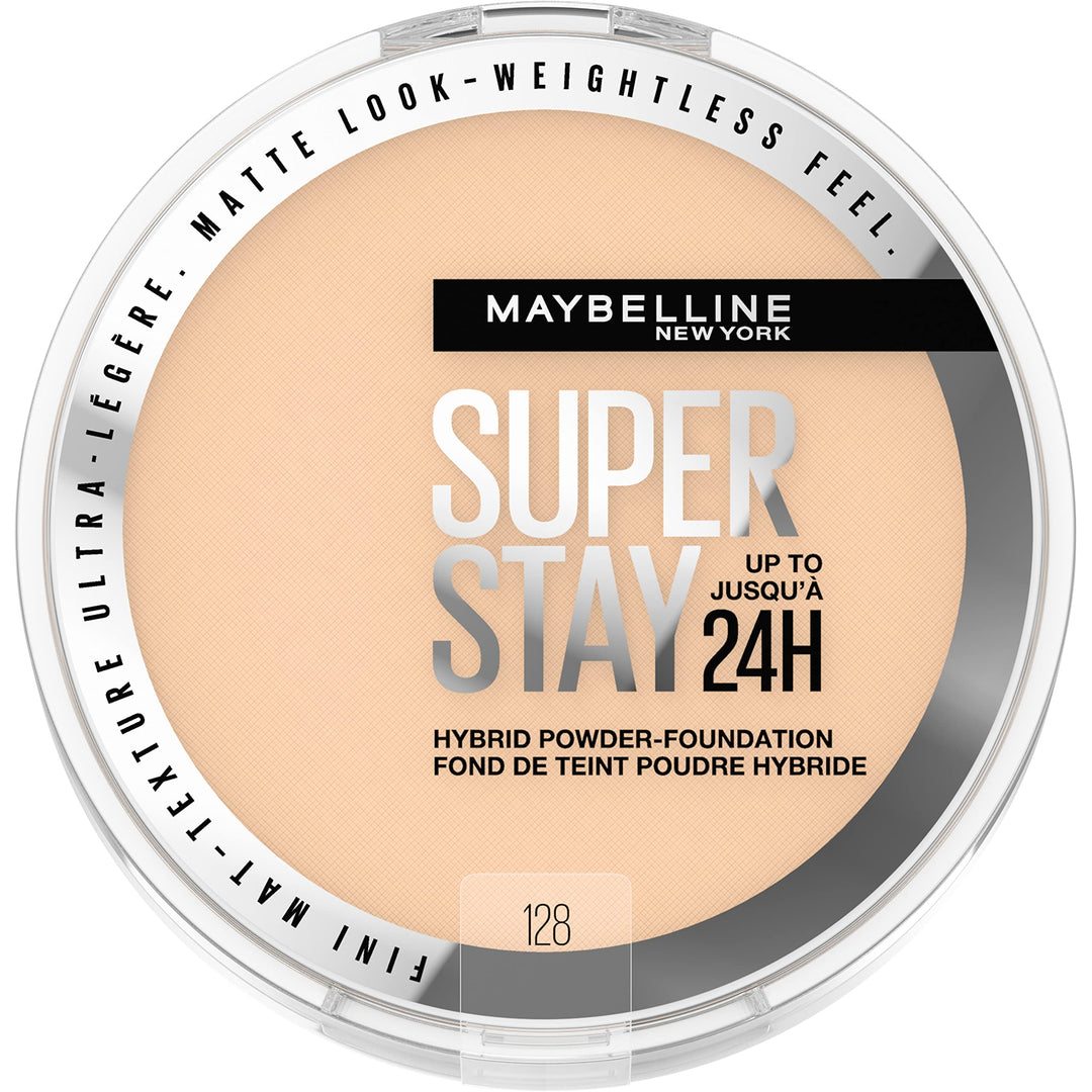 Maybelline Super Stay Up to 24HR Hybrid Powder-Foundation, Medium-to-Full Coverage Makeup, Matte Finish, 128, 1 Count
