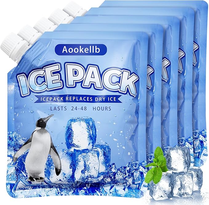 2025 Reusable Ice Packs for Cooler, Aookellb 5 Pack Long Lasting Gel Freezer Packs for Coolers, Cold Packs for Cooler Bag Backpacks, Lunch Box, Cooler Bag, Keeps Food Cold Fresh