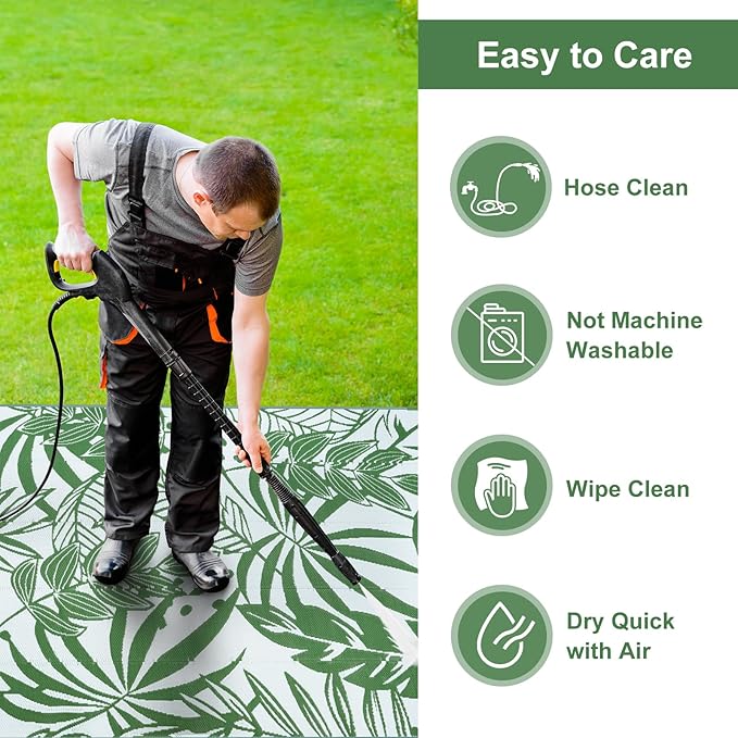 Anidaroel Leaf Outdoor Rugs 6x9ft for Patios Clearance Waterproof, Reversible Tropical Plastic Straw Camping Mat Outside Rug, Large Outdoor Area Rug for RV, Deck, Balcony, Picnic(Green,6'x9')