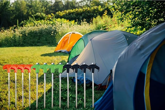 8 Pack 8"" Screw in Tent Stakes, New Screw in Tent Stakes Heavy Duty,Ground Anchors Screw in, Metal Threaded Tent Spikes, Outdoor Camping Tent Pegs Camping Stakes (8PCS)