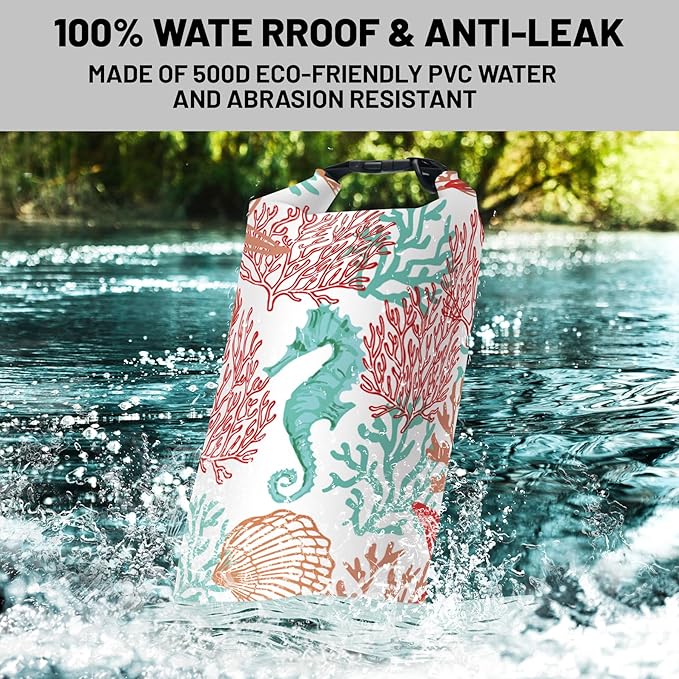 Waterproof Dry Bag,Roll Top Sea Turtle Starfish Coral Waterproof Backpack 5L/10L/20L Floating and Lightweight Bags for Kayaking, Boating, Fishing, Swimming and Camping with Waterproof Phone Case