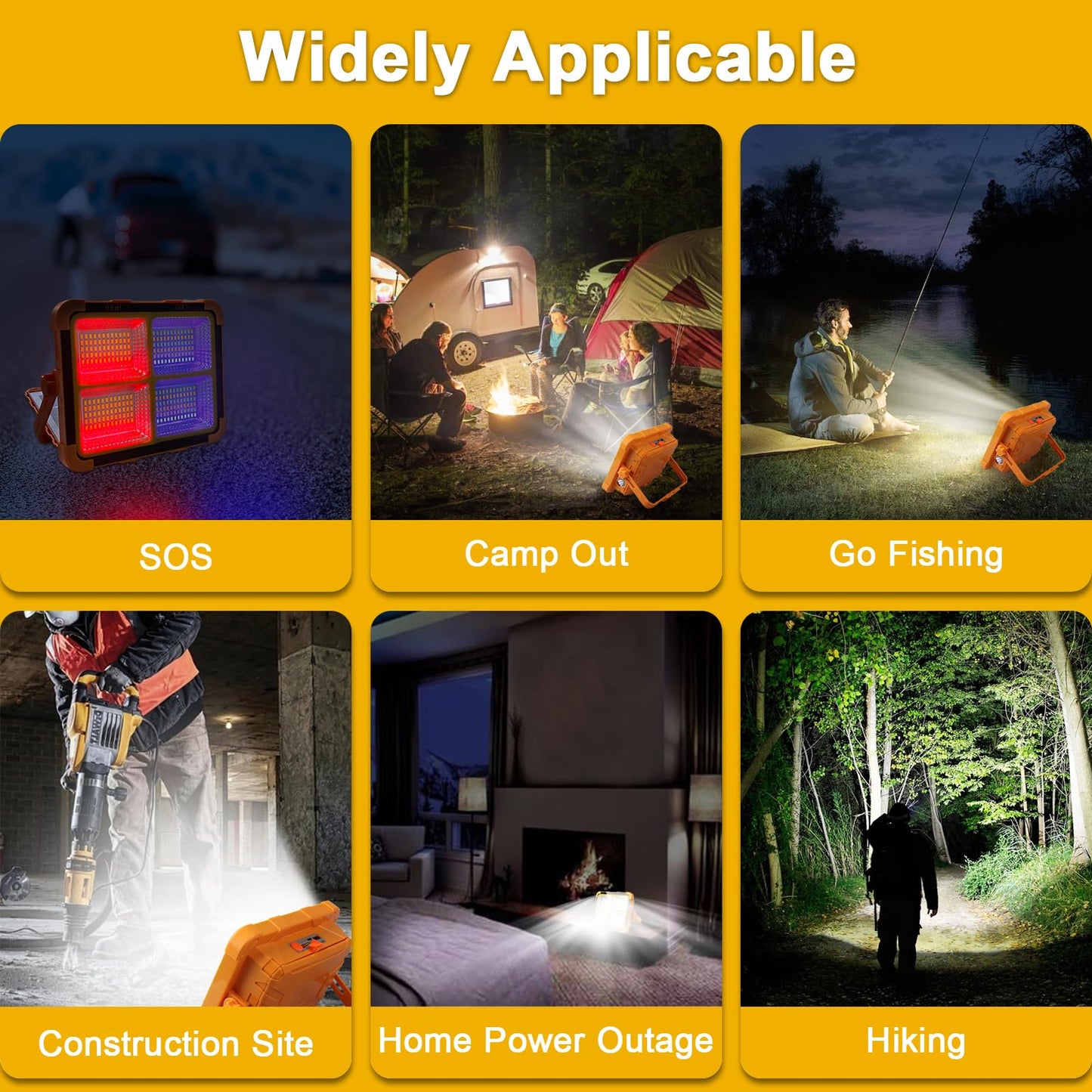 100W Double Solar Portable Work Light, 288 LEDs Rechargeable FloodLights Outdoor with Stand, 4 Light Modes, 12000mAH 10000LM Power Bank Waterproof Spotlight for Repairing, Emergency, Camping