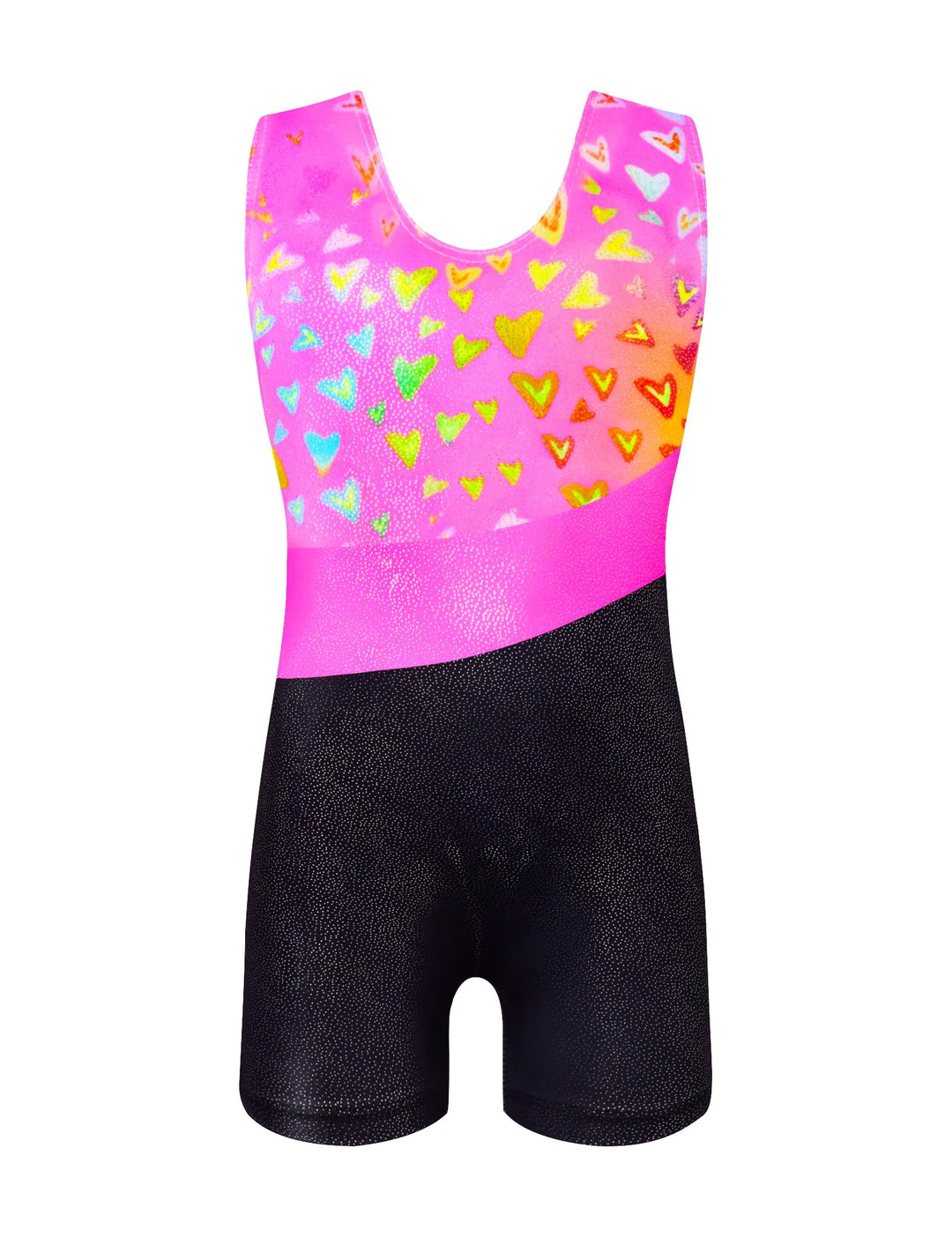Domusgo Leotard for Girls Gymnastics Size 6-7 Years Old Glitter Pink Black Heart Biketards with Shorts
