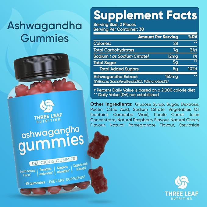 Ashwagandha Gummies for Men & Women - Ashwagandha Supplements Supports Focus, Memory, Calmness & Energy - Ashwagandha Extract Gummy - 60 Gummies