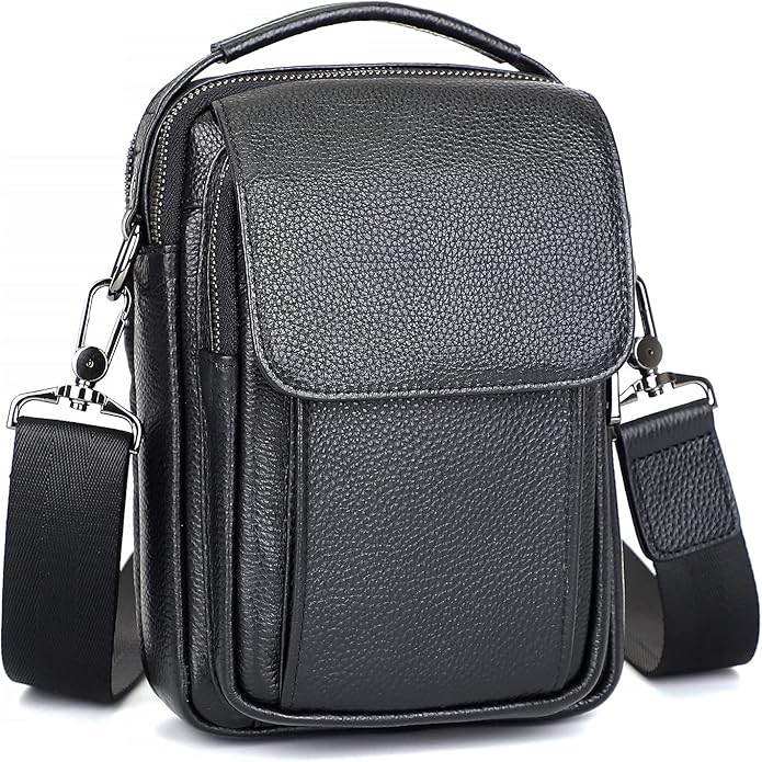 Augus Leather Small Messenger Bag For Men Crossbody Handbag Shoulder Sling Travel Bags for Men Purse Daypack Magnetic Buckle